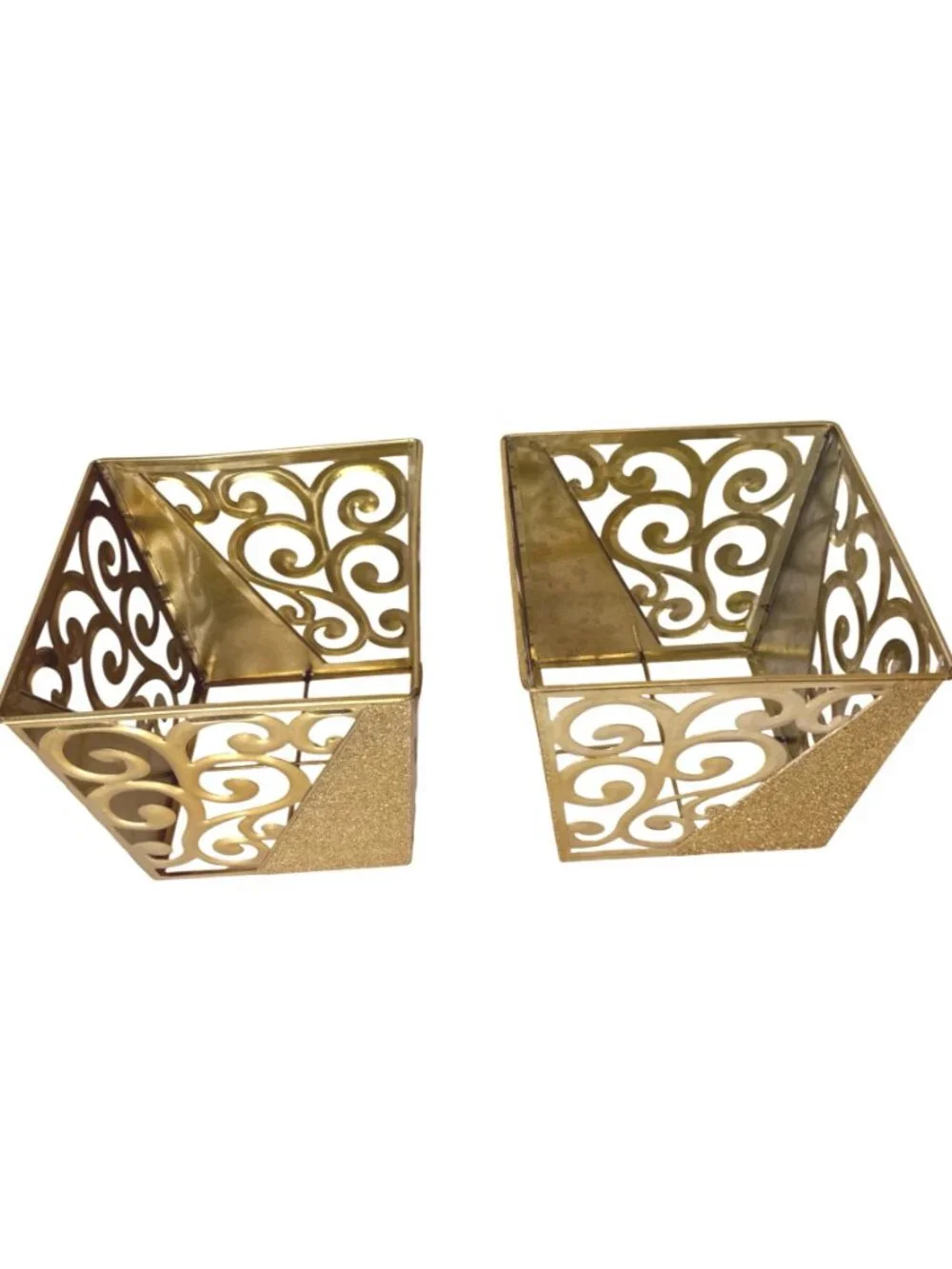 Gold Metal Planter Set Decorative Glam Wedding Centerpiece Hollywood Regency